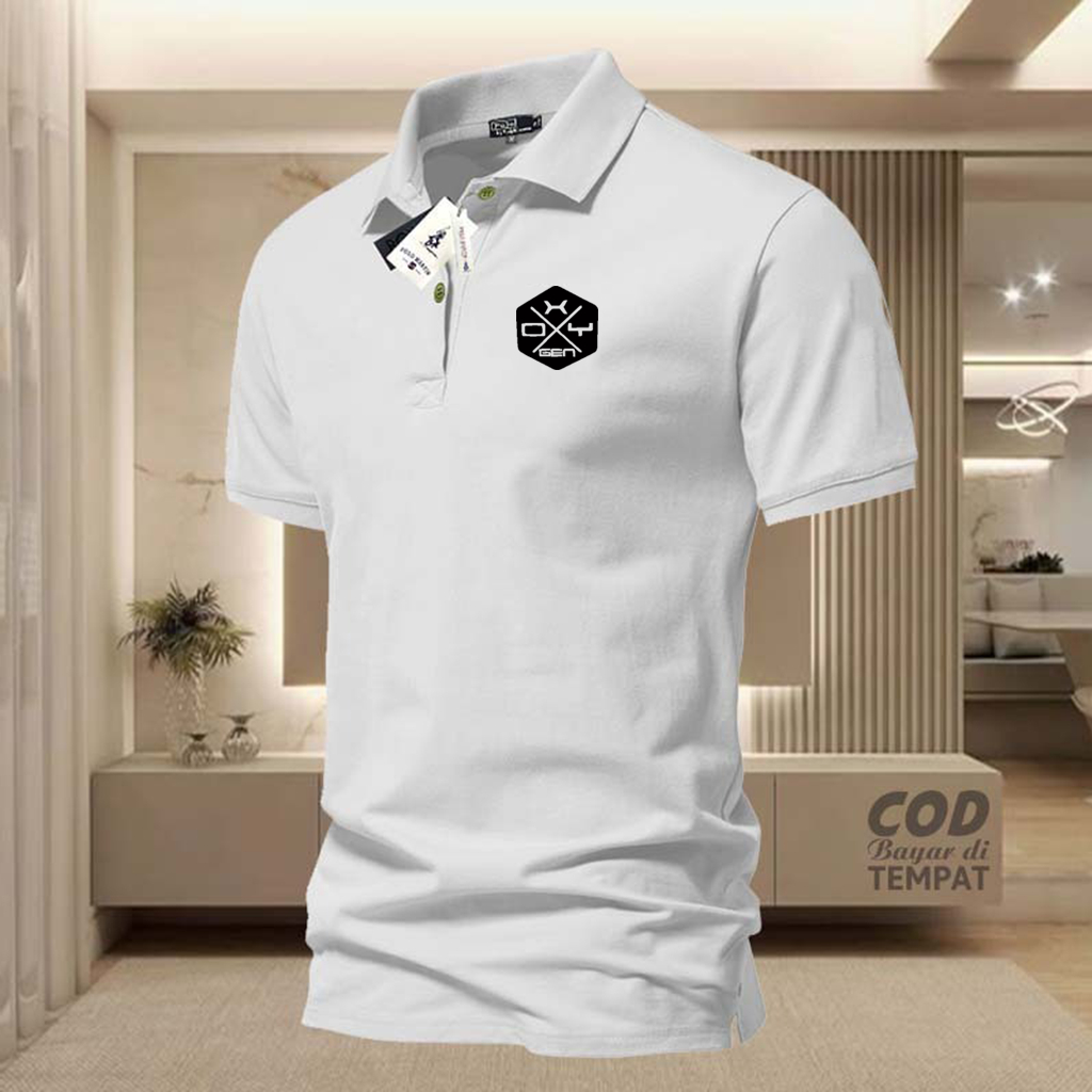 COD T-shrit POLO kerah Oxygen Blok Text Hitam Kaos Kerah Dewasa Shirt / Kaos Wangki Pria Polo Unisex