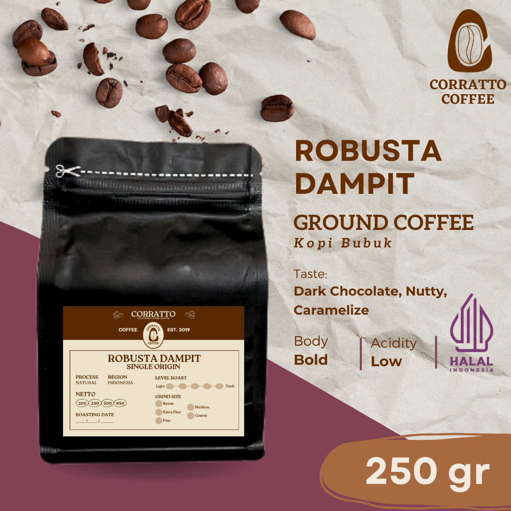 

Bubuk Kopi Java Robusta Dampit 250 gram Corratto Coffee