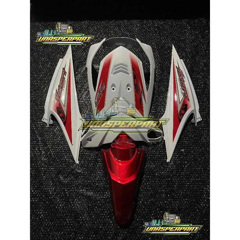 Cover full body halus beat karbu warna merah mix putih plus striping icon