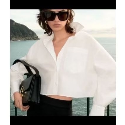 COS poplin white shirt kemeja crop oversized
