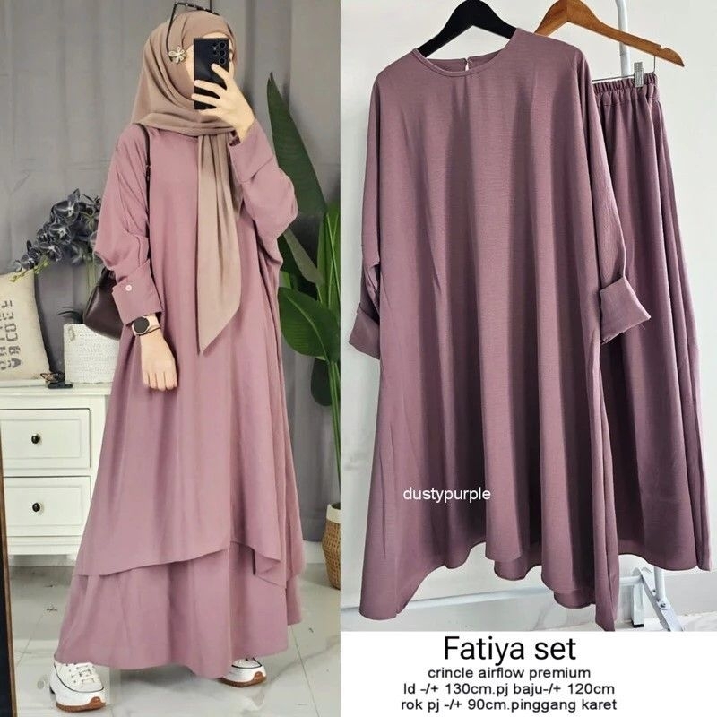 Tunik Set Rok Fatiya One Set Abaya Cringkle airflow