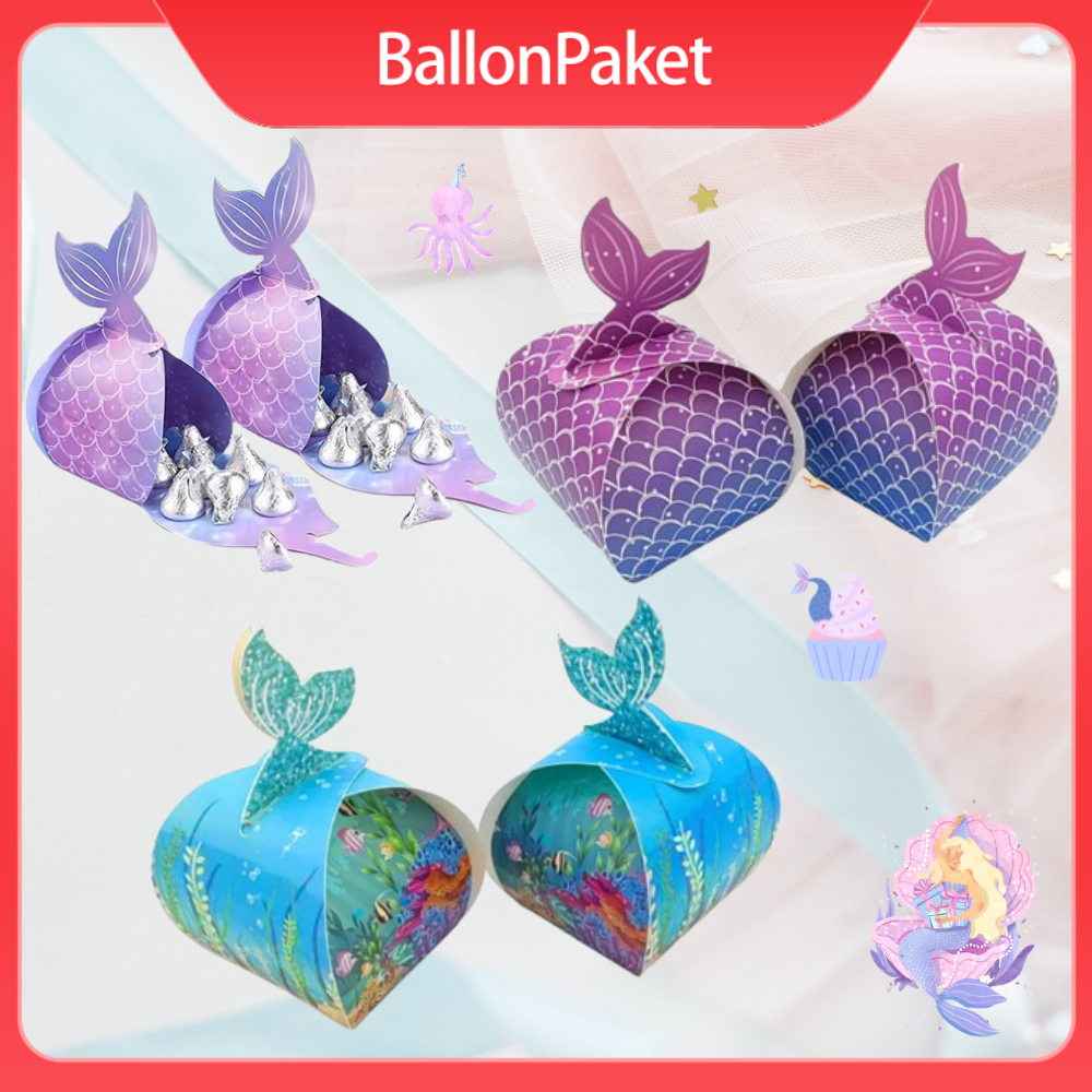 

6PCS Kotak Permen Kertas Tema Putri Duyung Persegi untuk Perlengkapan Dekorasi Pesta Ulang Tahun