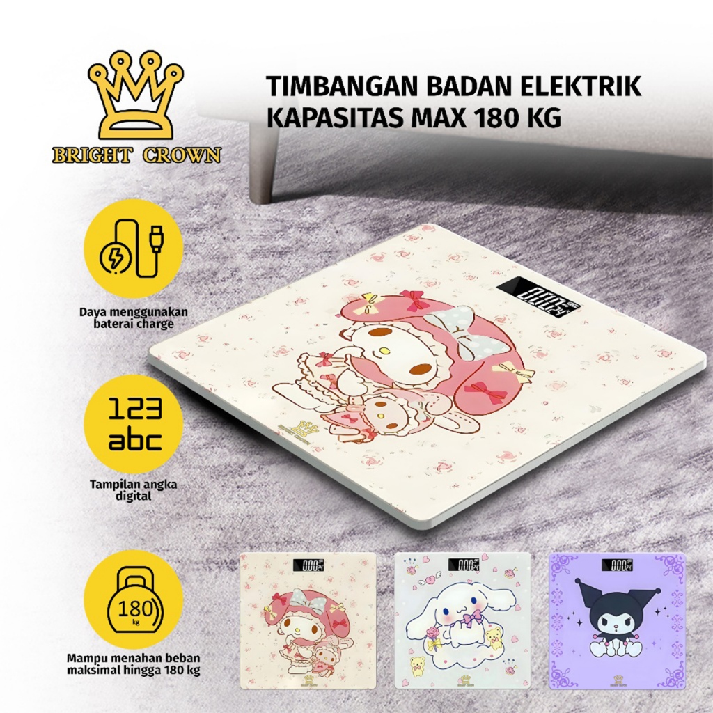 Bright Crown Timbangan Badan Kaca Digital Karakter Kartun Korumi Lucu Body Weight Scale Kartun 180KG
