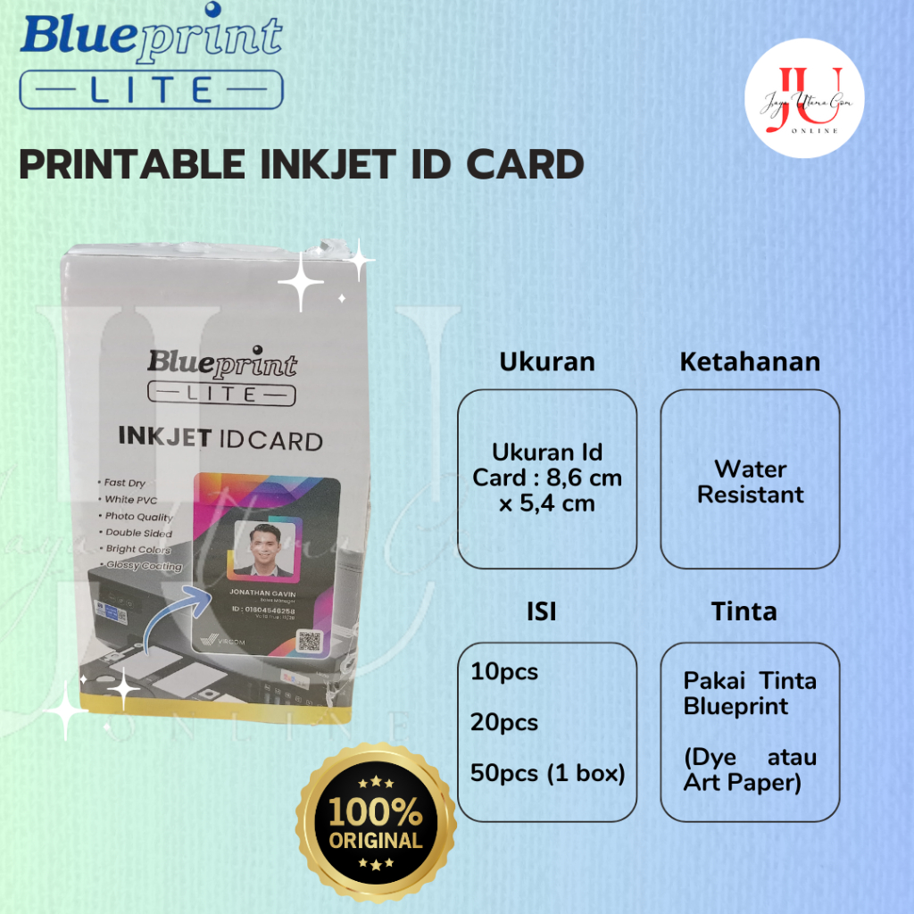 

Blueprint ID Card Polosan Printable Inkjet ID Card 8.6 x 5.4cm Untuk Epson L8050 / L18050