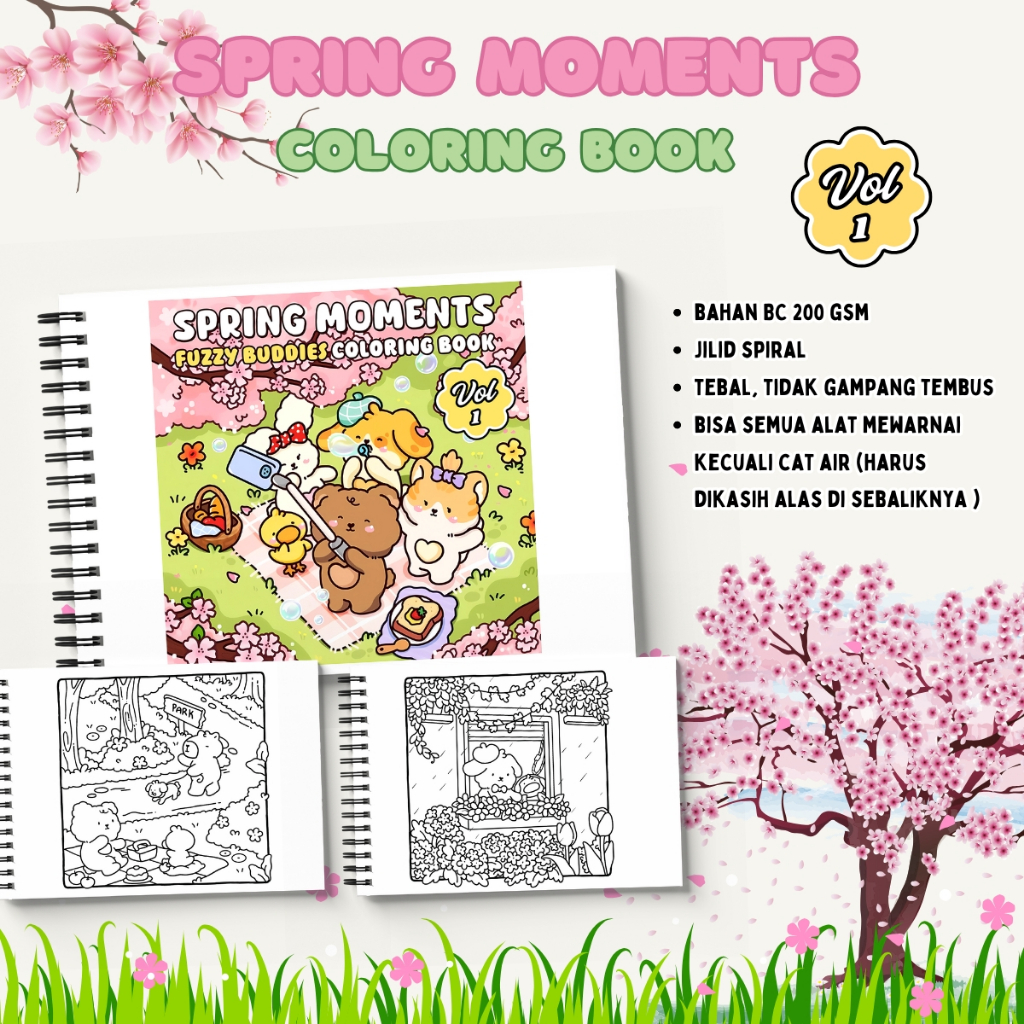 

SPRING MOMENTS VOL 1 Fuzzy Buddies Coloring Book For Kids Adults Cozy Stress Release Buku Mewarnai Remaja Dewasa