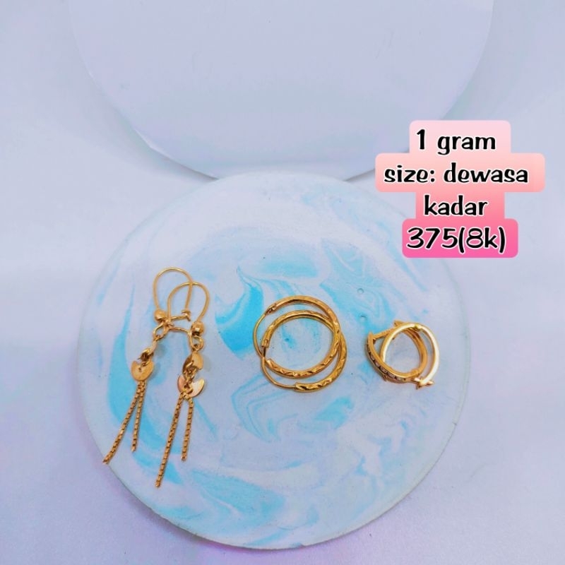 Anting emas dewasa model( panjang.bulat.jepit) mas kadar 375(8k)
