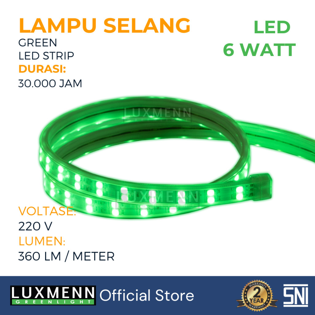 Luxmenn LED Lampu Selang 5050 220V, Seri SL2/6W, 6W/M, Green