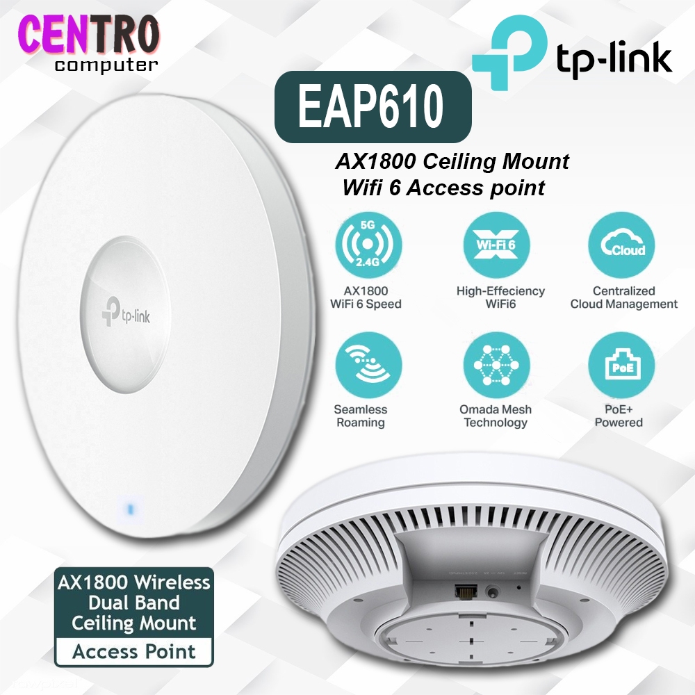TPLINK EAP610 AX1800 Wireless Dual Band Celling Mount WiFi 6 Access Point TP-Link EAP610 AX1800 Dual