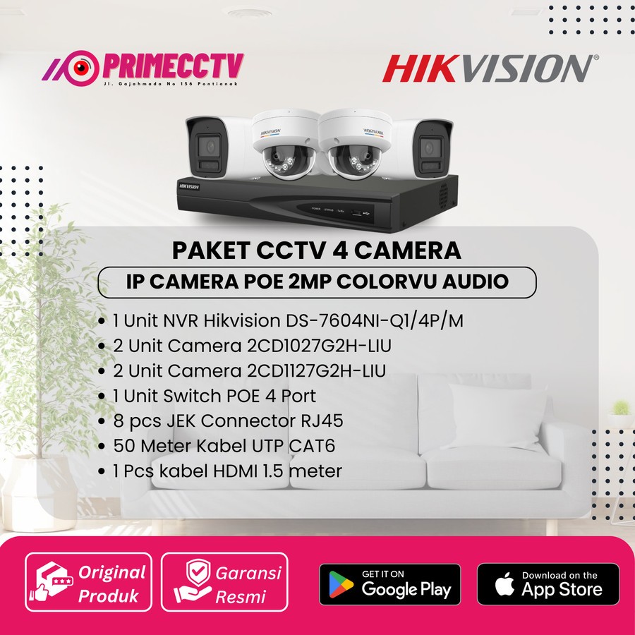 PAKET 4 IP CAMERA HIKVISION 2MP COLORVU AUDIO IP CAMERA POE
