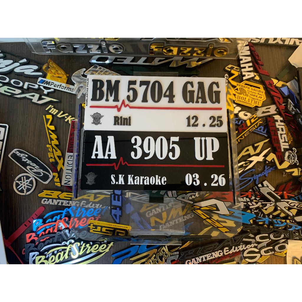 Plat Nomor Motor Akrilik Timbul Variasi Hitam Putih Baut Tanam Keren Murah Original