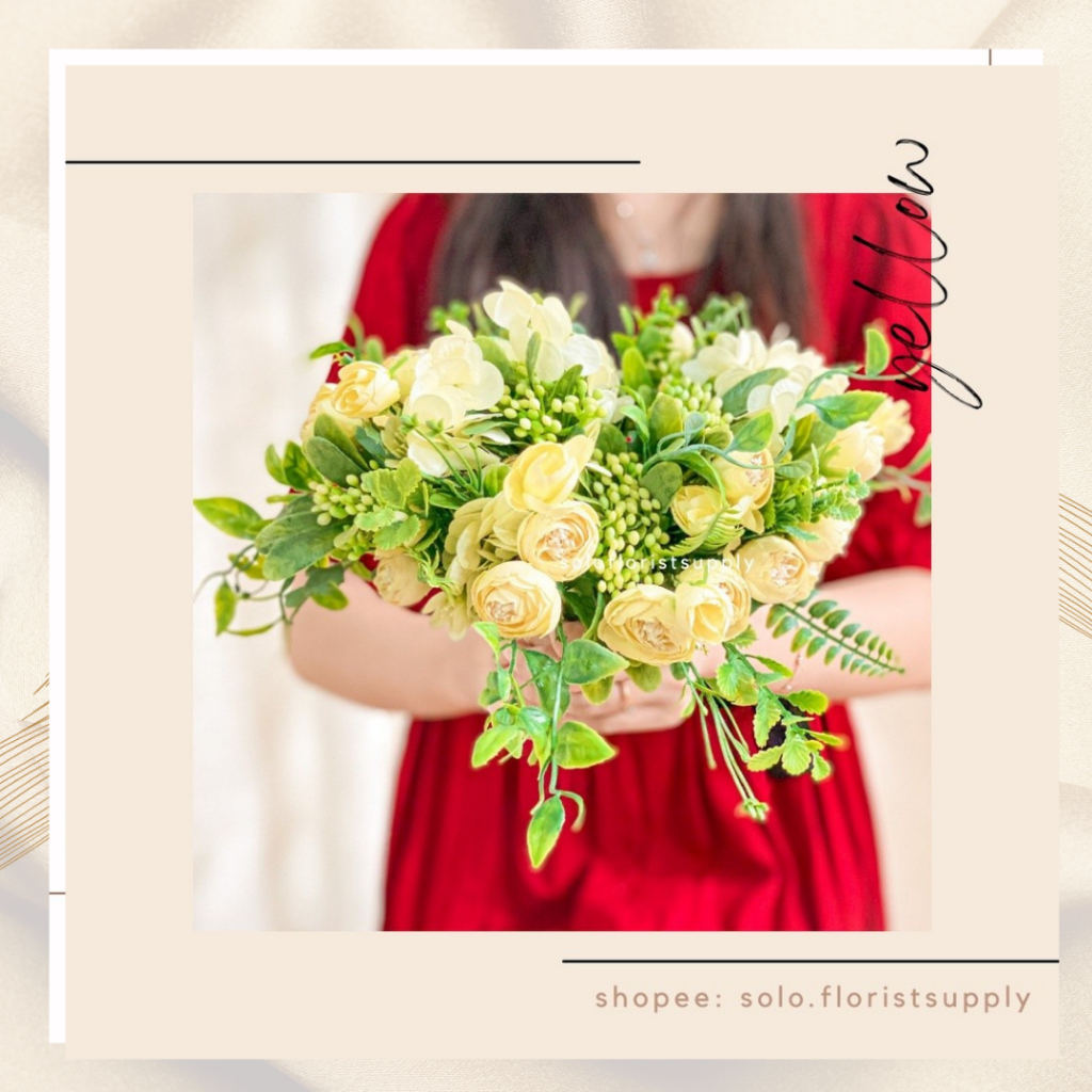 25cm buket Mix HYDRANGEA RANUNCULUS artificial flower Bunga Palsu Buatan mini hydrangea daun artific