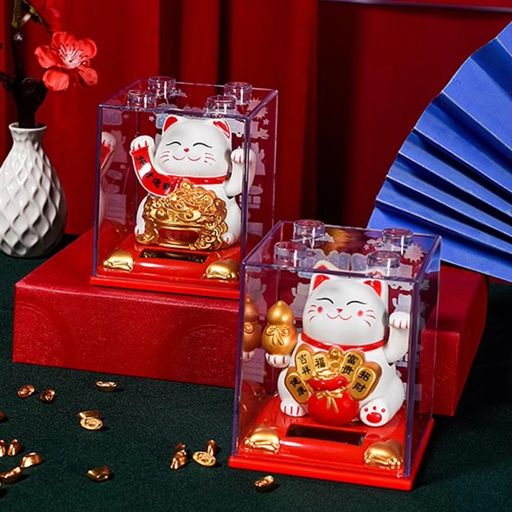 Kucing Cina Maneki Neko / Kucing Hoki Tenaga Panel Surya Solar / Patung Kucing Keberuntungan / Kucin