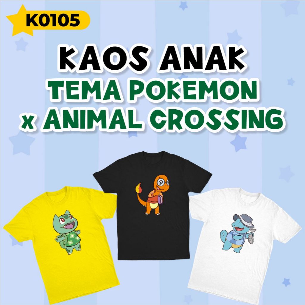 K0105 Kaos Anak Tema Pokemon x Game Animal Crossing Lucu