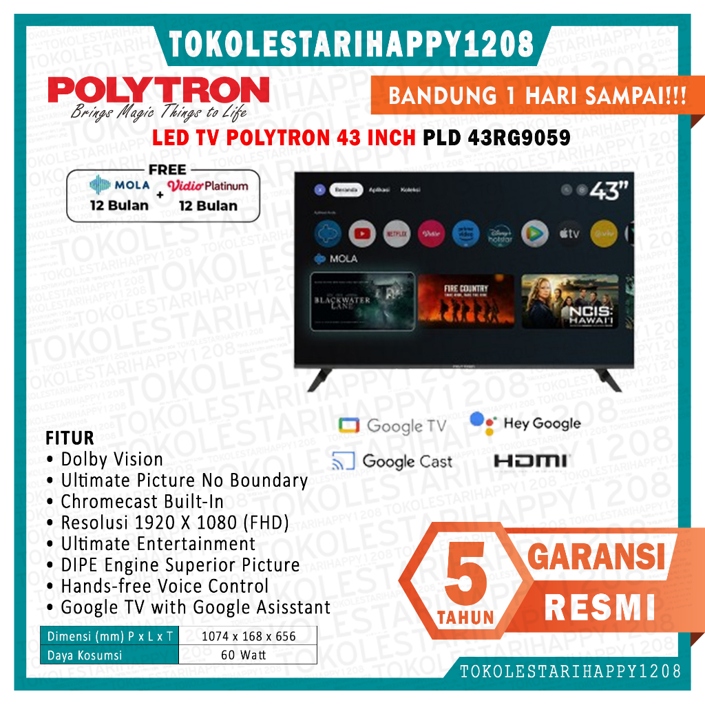 LED TV Polytron Smart Android TV 43 Inch PLD 43RG9059
