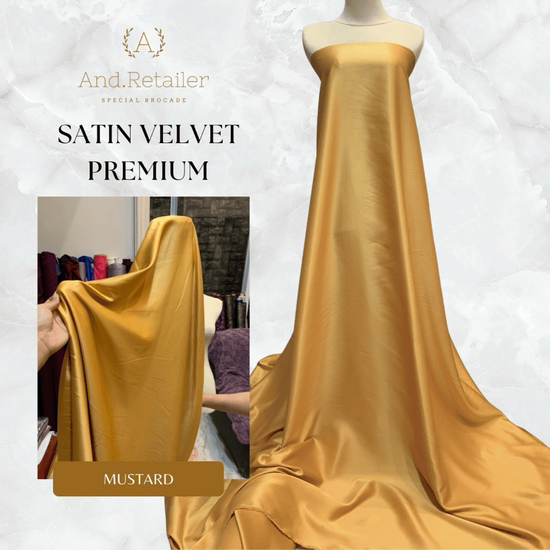 Kain Satin Velvet Premium Warna Kuning Mustard Gold Emas Bahan Seragaman Bahan Furing Bisa untuk Bac