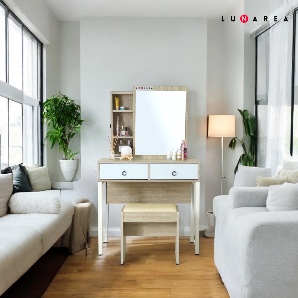 LUNAREA FURNITURE - MRSB 8002 H MEJA RIAS FREE BANGKU CERMIN PERSEGI