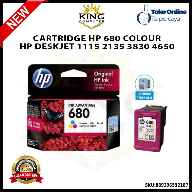 TINTA CARTRIDGE HP 680 COLOUR HP DESKJET 1115 2135 3830 4650 ORIGINAL