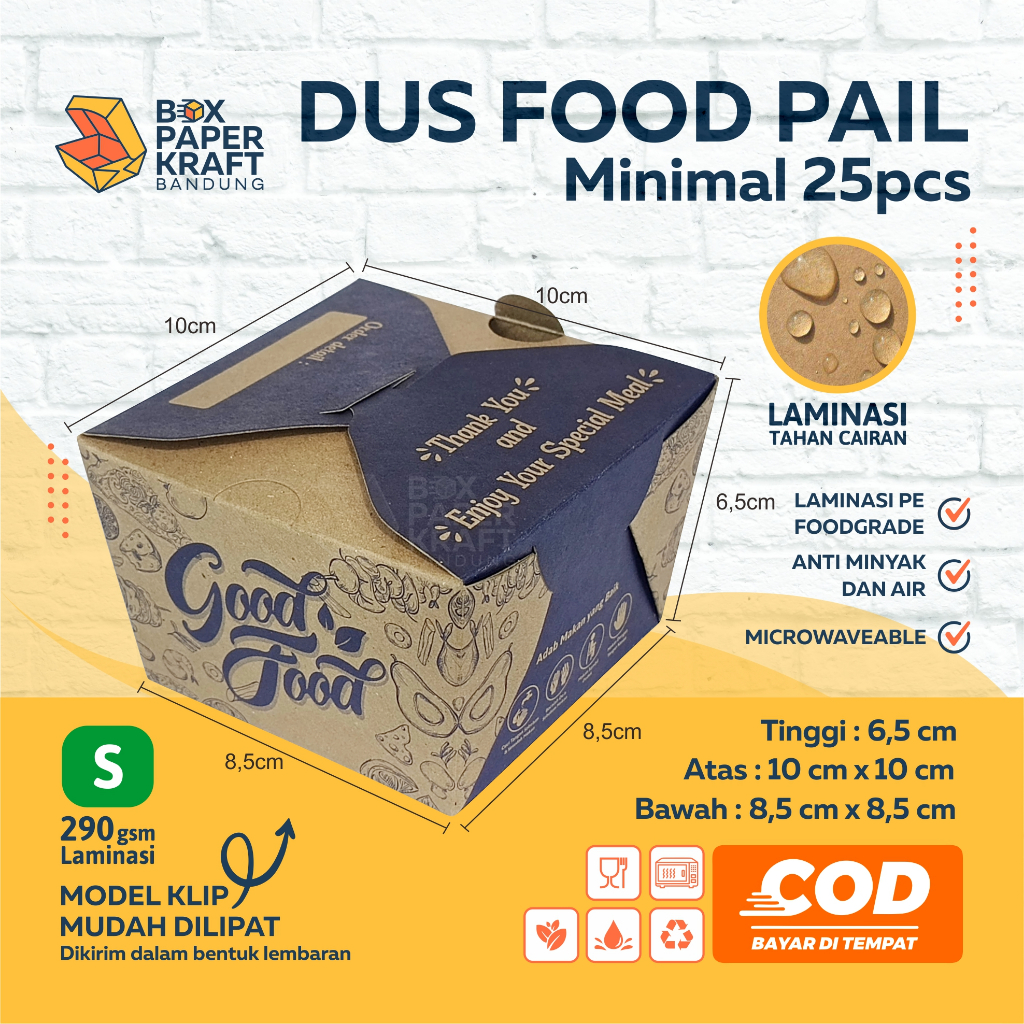 Food Pail Motif Rice Box 290gsm Paper Lunch Box Kertas Dus Makanan Takeaway Kraft Grosir