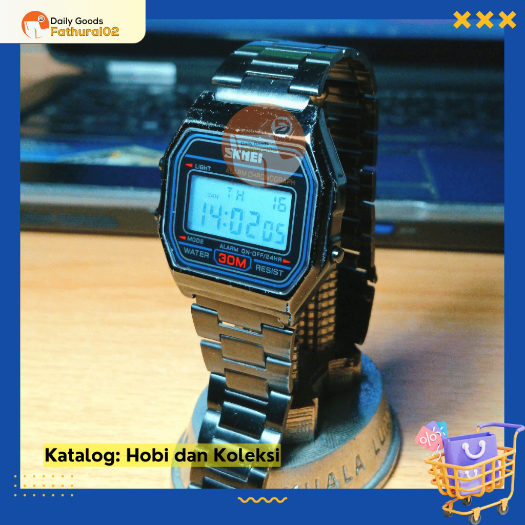 Jam Tangan Digital SKMEI 1123 Hitam Kotak Kecil Elegan Kasual Pria Wanita Original Second Preloved