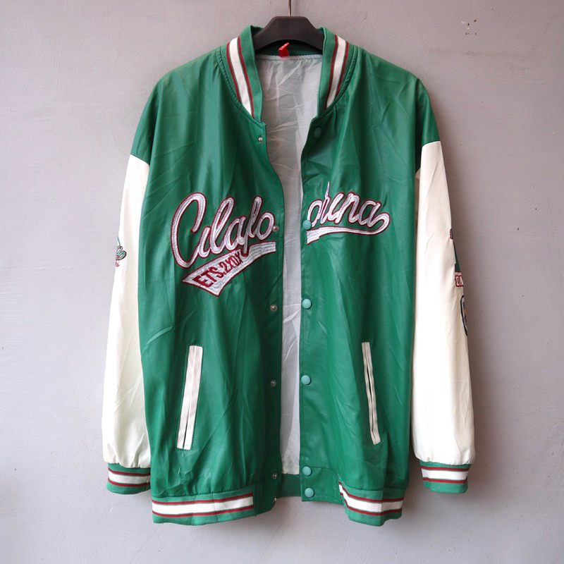 Jaket kulit sintetis PU varsity over size bomber baseball nfl basket ball leather jacket Pl Bekas Pr