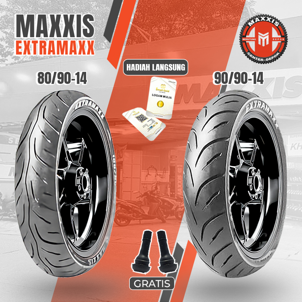 Paket Ban Maxxis Ring 14 MAXXIS EXTRAMAXX 80/90 + 90/90-14 Tubeless Vario Mio Genio Original Maxxis