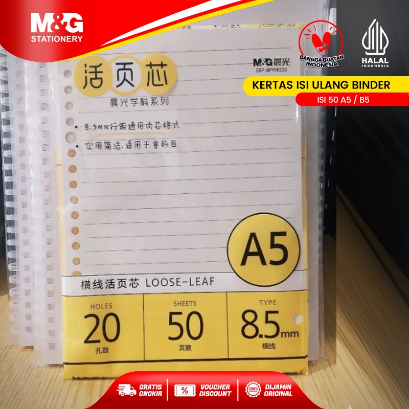 

M&G Kertas Isi Ulang Binder isi 50 Lembar Ukuran A5 / B5 Bahan Tebal dan Halus Motif Bergaris Ideal untuk Pelajar & Kantor