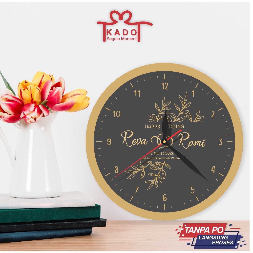 Hadiah Anniversary Pernikahan Elegant / Kado Engagement Unik / Souvenir Nikah / Jam Custom Tulisan