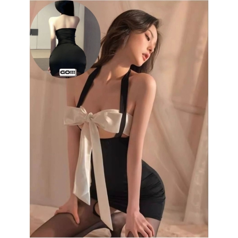 Dress Hitam Desain Pita Depan Gaun Wanita Sexy Pesta Clubbing HM359