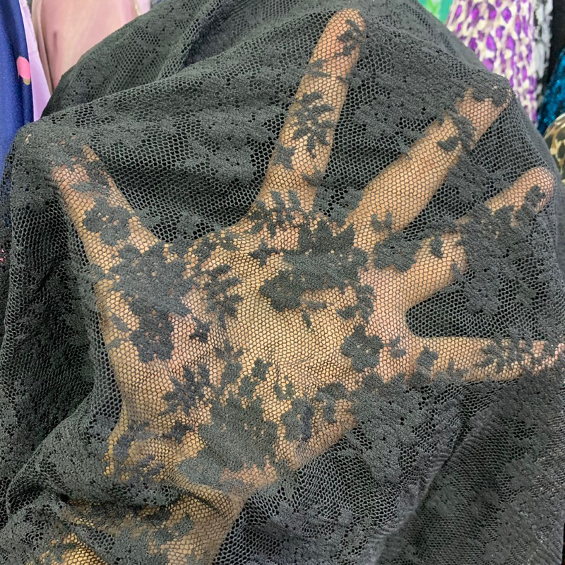 kain tulle bordir - kain tile bordir hitam - kain tulle antik bordir