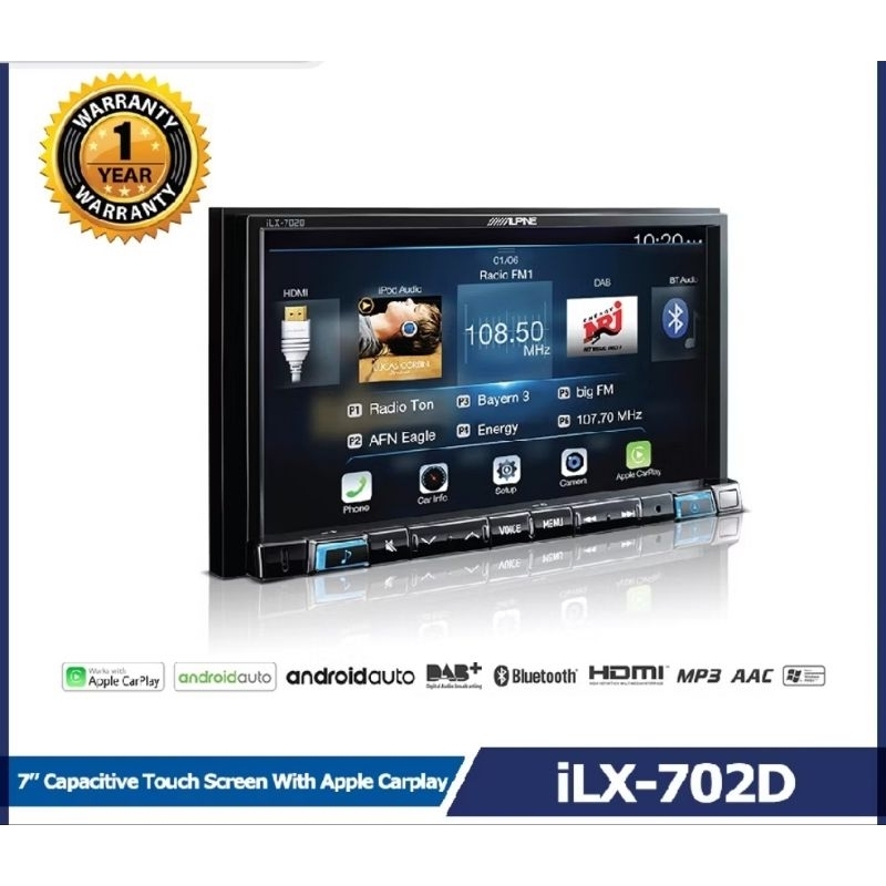 Head Unit Alpine - ILX-702D Aplikasi Touchscreen dengan Apple Carplay