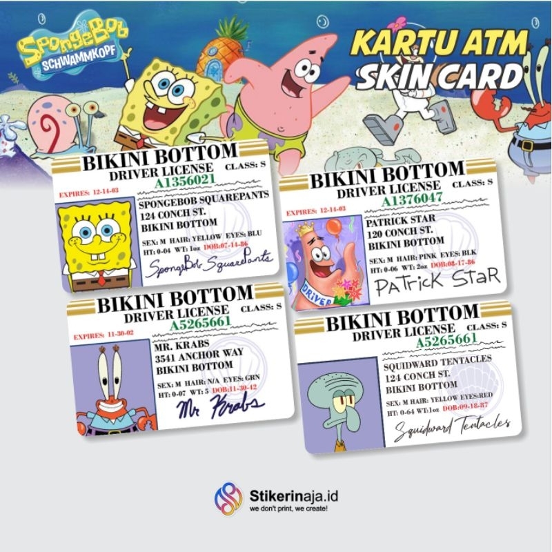 

Sticker pelindung kartu skin card ATM sim KTP E-MONEY stiker Motif Spongebob