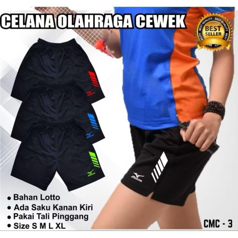Celana pendek voli cewek celana olahraga perempuan short pants hitam polos logo voli mizun