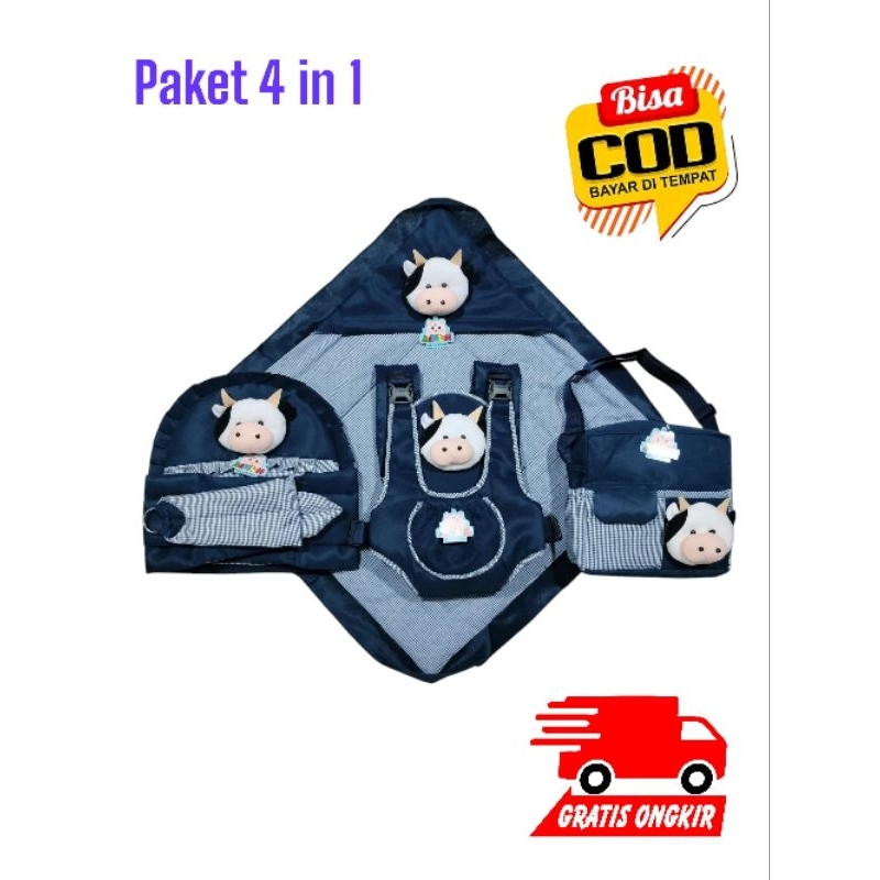 Perlengkapan Bayi 4 in 1 Selimut Gendongan Depan Tas Gendongan Samping Set Kado Bayi Perempuan Laki-