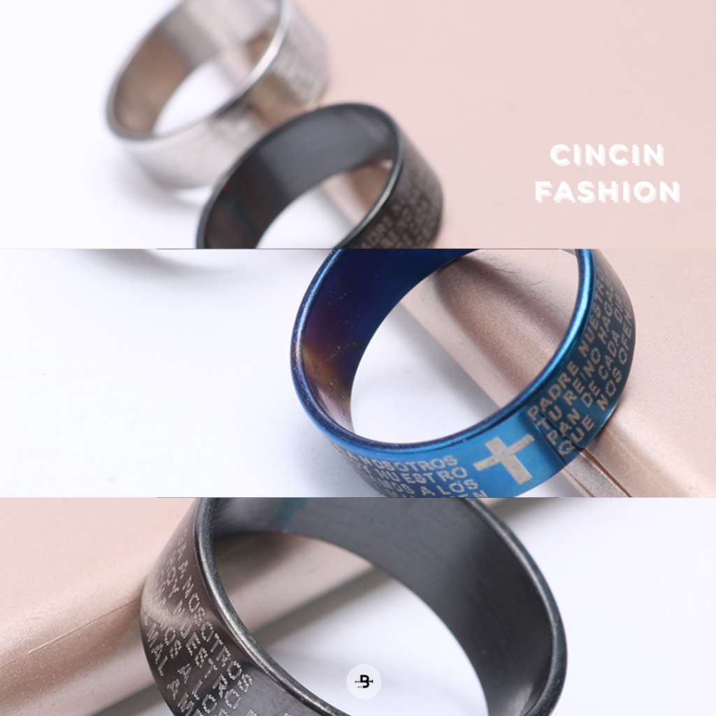 Cincin Titanium SALIB DOA BAPA KAMI CETAK STAINLESS STEEL PRIA ANTI KARAT SELAMANYA Asli Original Po