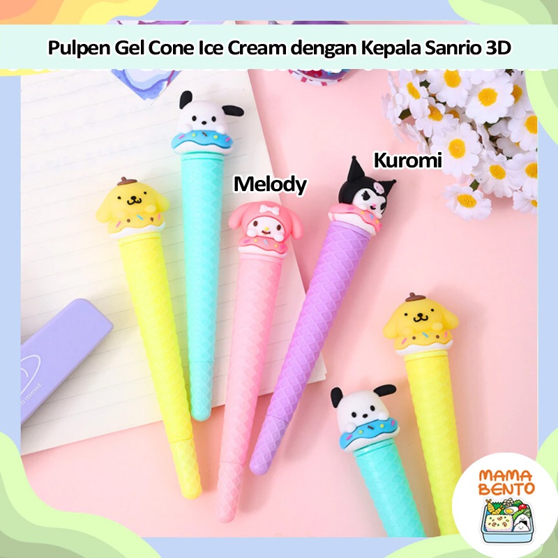 

Pulpen Gel Pena Bulpen bentuk Ice Cream Cone Kuromi Cinnamoroll Melody dengan Kepala 3D Sanrio Es Krim Cantik Imut Lucu Bagus untuk anak sekolah PAUD Preschool TK SD