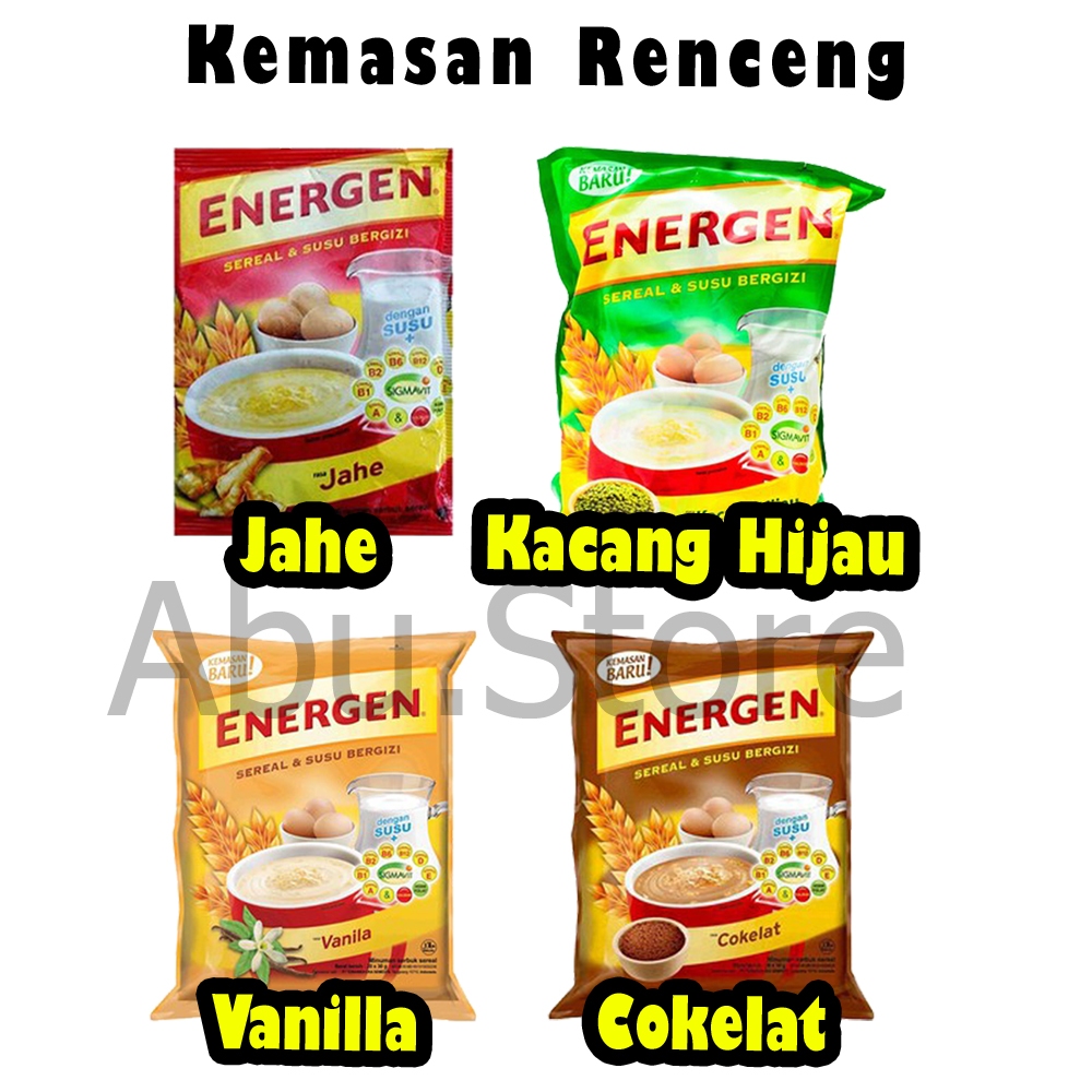 

Energen Sereal Renceng (10pcs x 29gr) Coklat / Vanilla / Kacang Hijau / Jahe