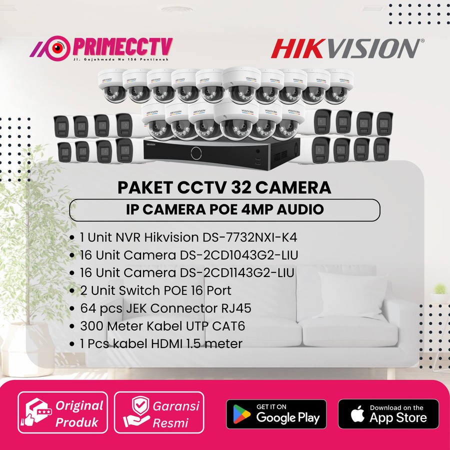 PAKET 32 IP CAMERA HIKVISION 4MP AUDIO