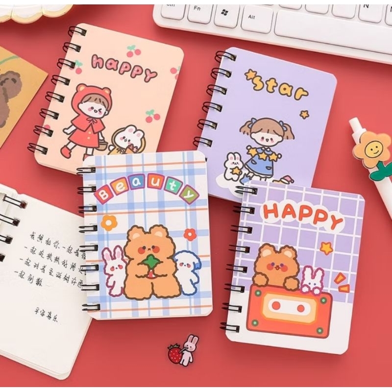 

Notebook Ring Motif Kartun Buku Catatan Memo Spiral Buku Tulis Mini Binder