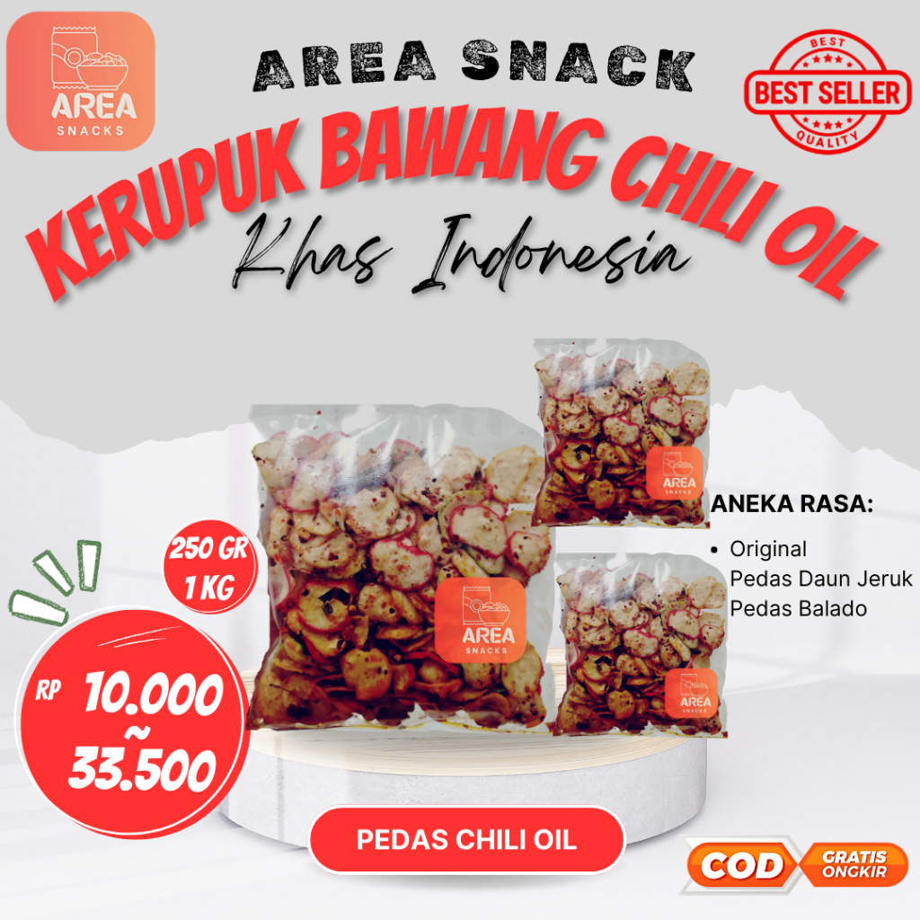 

CEMILAN KERUPUK BAWANG PEDAS CHILI OIL DAUN JERUK SUPER RENYAH GURIH VARIASI 1 KG 500 GR 250 GR