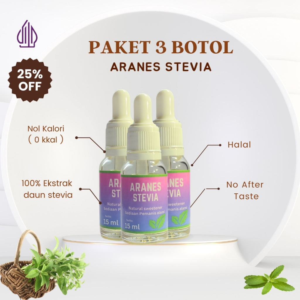 

Paket 3 Botol Aranes Stevia Pemanis Alami Pengganti Gula Cair Tetes Stevia Sweetener 0 Kalori 0 Gula