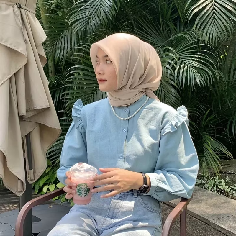 Yurim Blouse Ruffle Kemeja Basic Linen Premium Jumbo LD 115