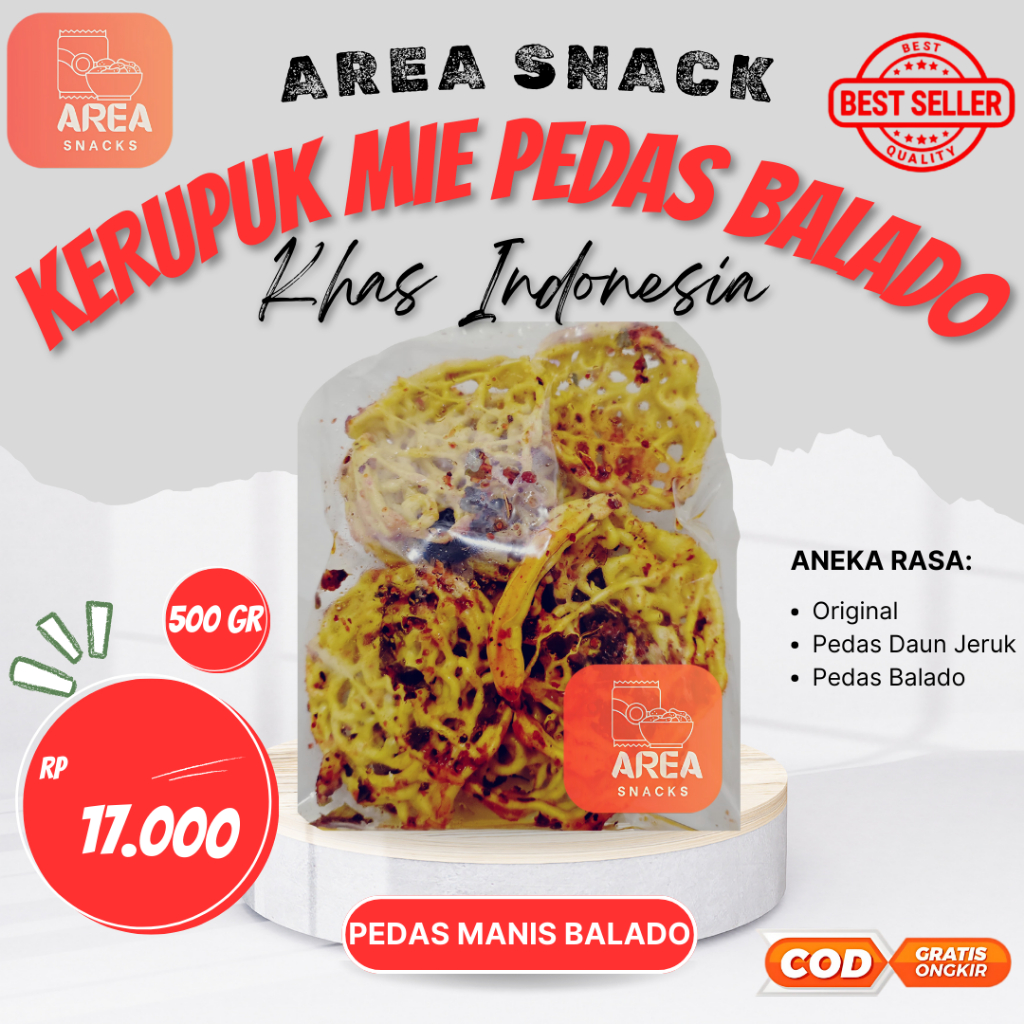 

CEMILAN KERUPUK MIE KUNING PEDAS MANIS BALADO 500 gram 500gr DAUN JERUK SUPER RENYAH GURIH 500gram