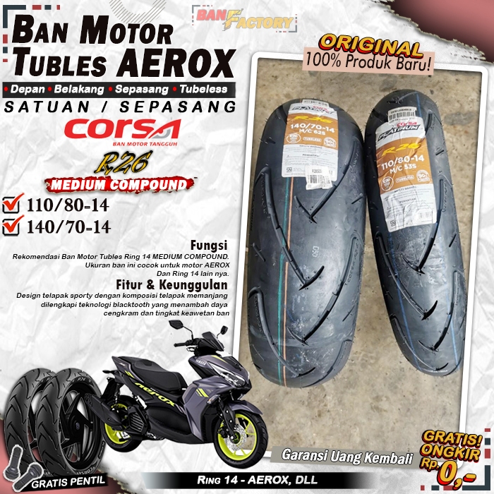Ban Motor AEROX Corsa R26 Ring 14 Tubles Ban Motor Tubeless AEROX Ring 14 Tubles