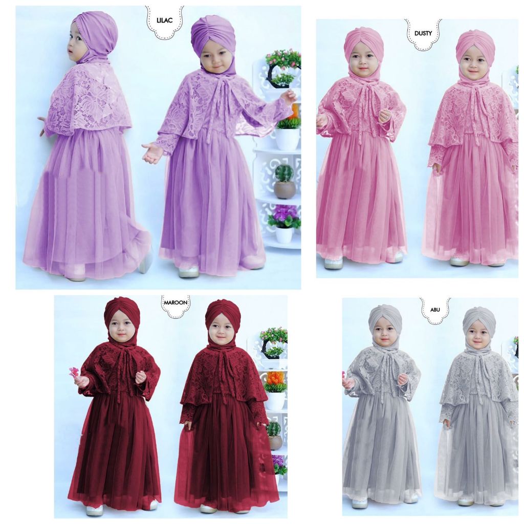 Pakaian Gamis Brukat Anak (Tanpa Jilbab) Umur 2-5 Tahun Baju Gamis Anak Perempuan Muslimah Gaun Pest