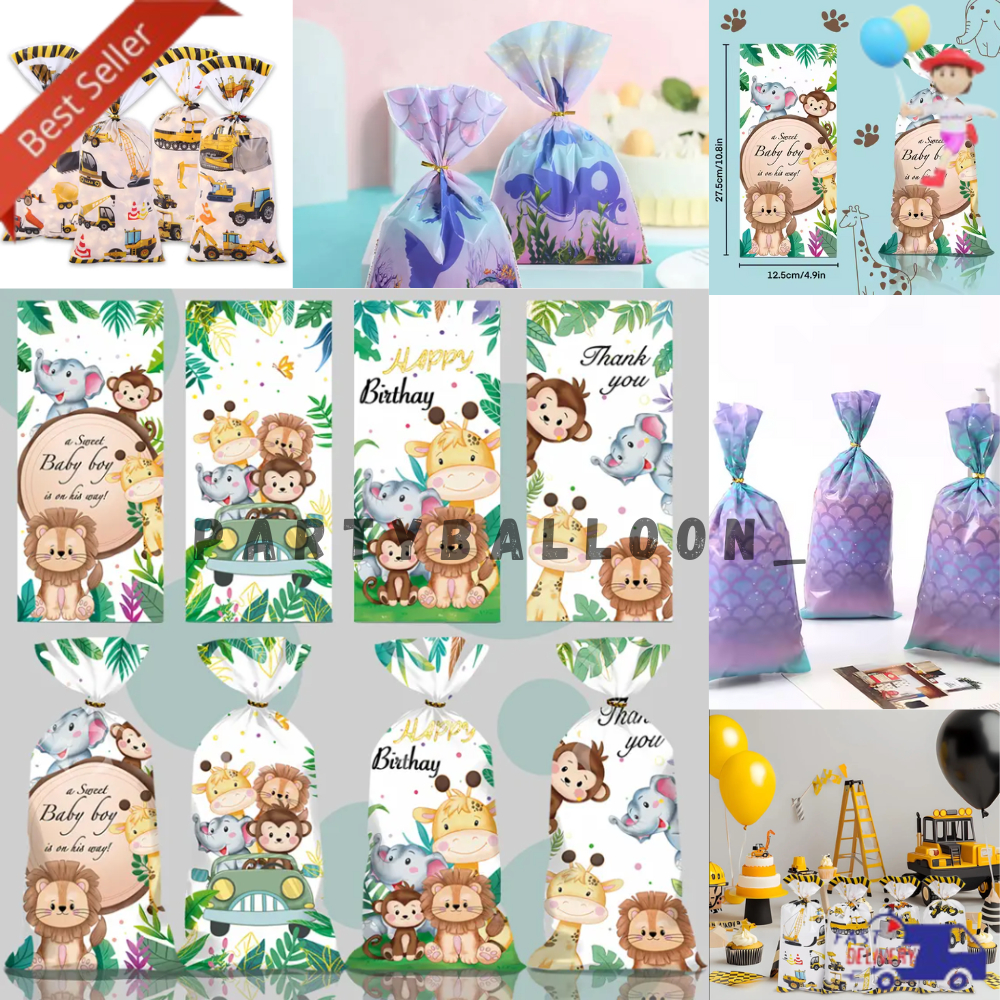 

10 pcs Tas Hadiah Tas Barang Plastik Cat Air Dengan Pita Ulang Tahun Lucu Perlengkapan Ulang Tahun Karakter
