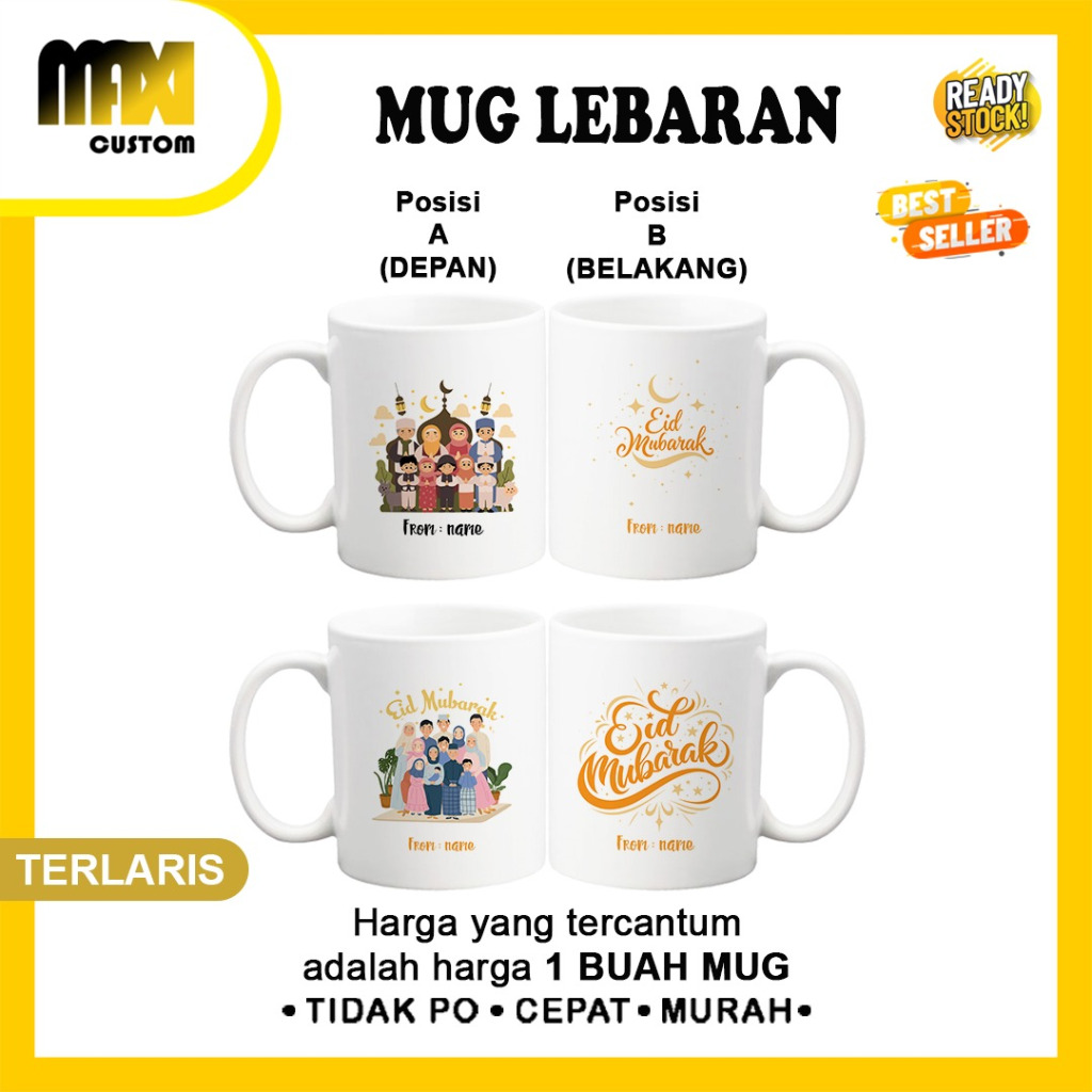 MUG LEBARAN / MUG IDUL FITRI/ MUG EID / GELAS LEBARAN IDUL FITRI  / MUG CUSTOM LEBARAN / HADIAH LEBA