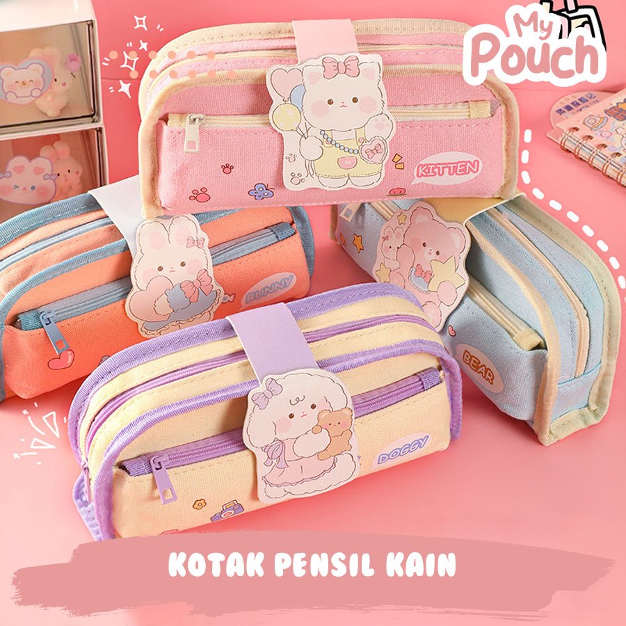 

Tempat pensil anak murah anti air kanvas/ Kotak pensil 2 risleting