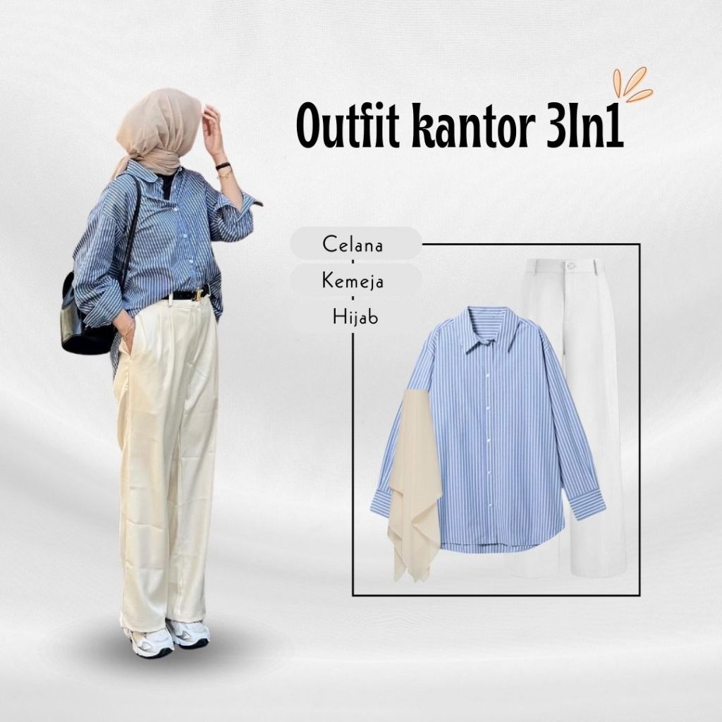 Ootd Hijab Wanita Kekinian (Kemeja Salur, Kulot Highwaist ,Hijab Bella) Outfit Remja Hijab YS-31