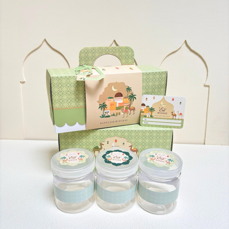 

RN 5 Set Box Tenteng Chana 27.5x9.5x13cm Box Lebaran Idul Fitri 3 Toples 500/600/800ml