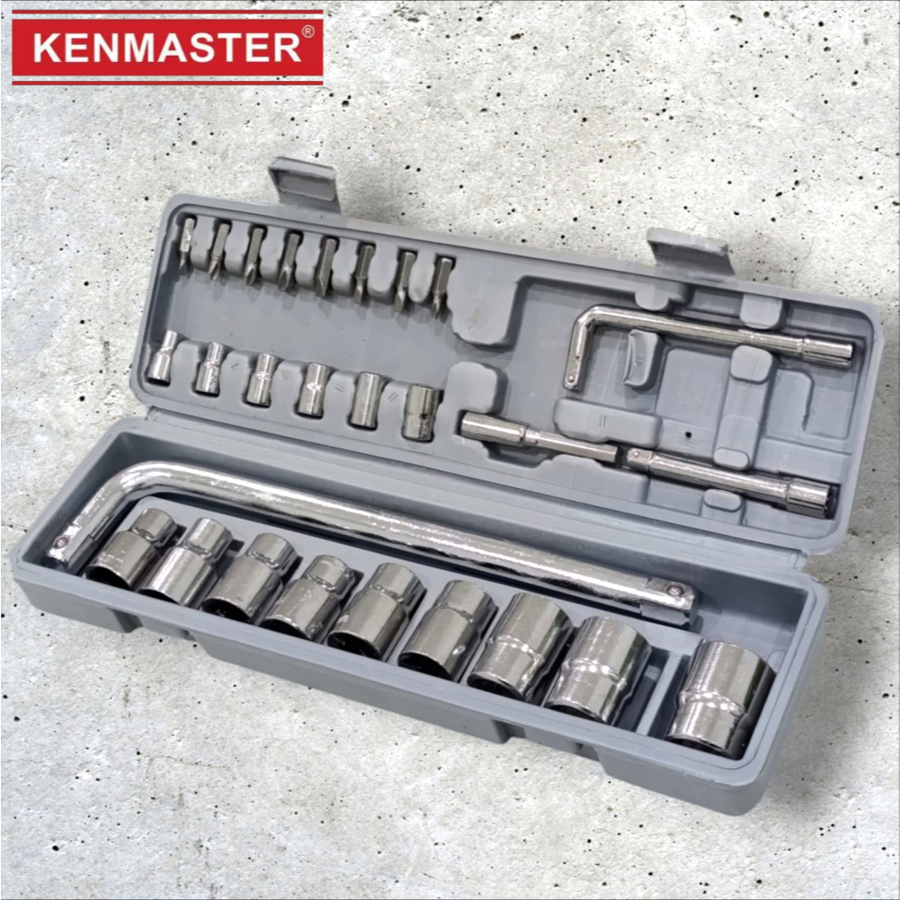 Kunci Sok Set 27Pcs Mata Socket Soket Kunci Sock Socket Wrench Set Kunci Shock Mobil Motor KENMASTER